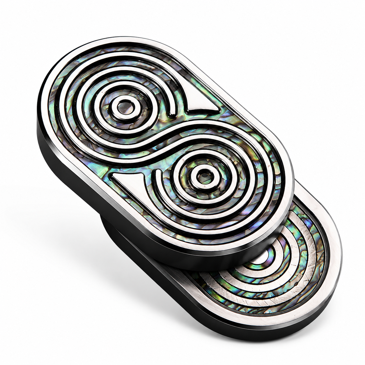 Abalone Shell Stainless Steel Fidget Slider - Rotatable Magnetic EDC Push Card Decompression Toy