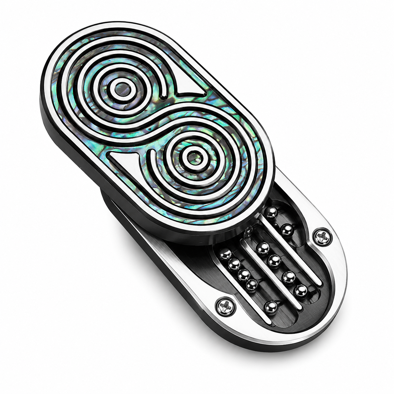 Abalone Shell Stainless Steel Fidget Slider - Rotatable Magnetic EDC Push Card Decompression Toy