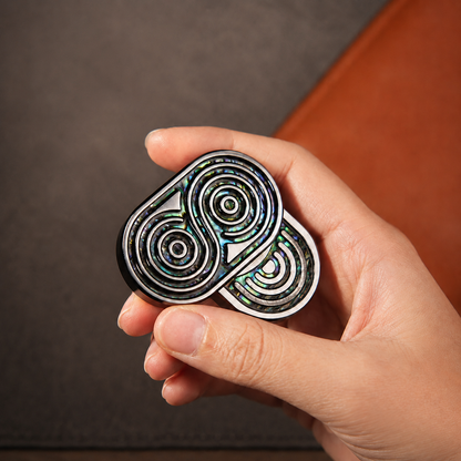 Abalone Shell Stainless Steel Fidget Slider - Rotatable Magnetic EDC Push Card Decompression Toy